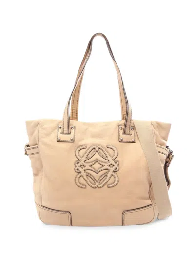Pre-owned Loewe 2000s Anagram Leather Tote Bag In Neutrals