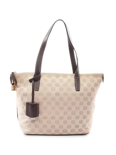 Pre-owned Loewe 2000s Anagram Monogram Tote Bag In Neutral