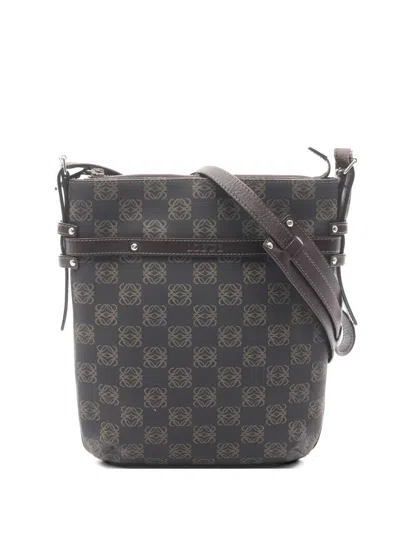Pre-owned Loewe 2000s Anagram Repeat Shoulder Bag In Brown