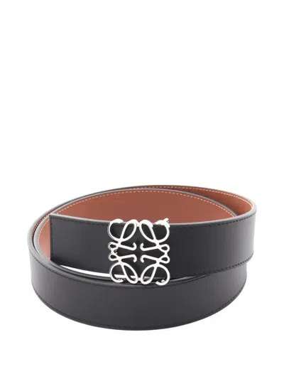 Pre-owned Loewe 2000s Anagram Reversible Leather Belt In Black