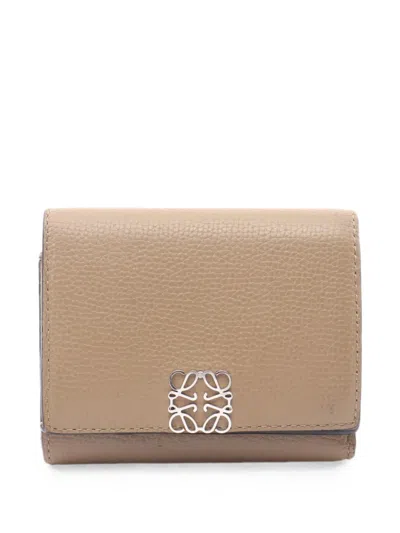 Pre-owned Loewe 2000s Anagram Trifold Wallet In Neutrals