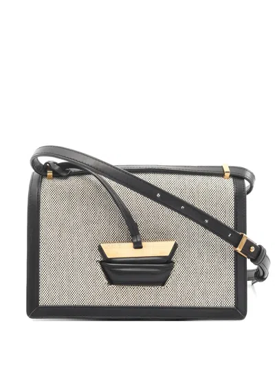 Pre-owned Loewe 2000s Barcelona Canvas Leather Cross Body Bag In Neutral