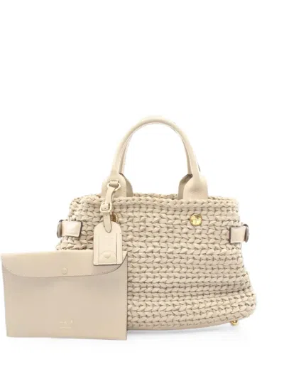 Pre-owned Loewe 2000s Braided Leather Tote Bag In Neutral