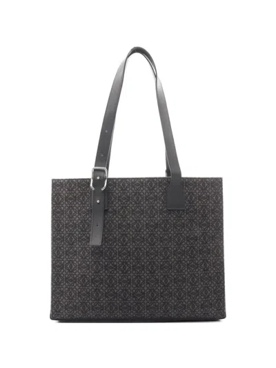 Pre-owned Loewe 2000s Buckle Horizontal Anagram Tote Bag In Black