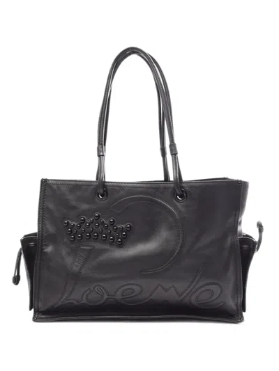 Pre-owned Loewe 2000s Crown Logo Tote Bag In Black