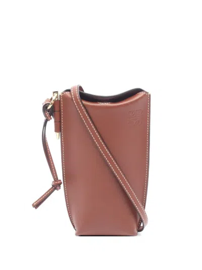 Pre-owned Loewe 2000s Gate Pocket Leather Cross Body Bag In Brown