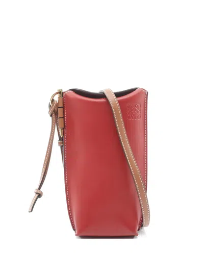 Pre-owned Loewe 2000s Gate Pocket Leather Shoulder Bag In Red