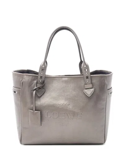 Pre-owned Loewe 2000s Heritage Metallic Tote Bag In Silver