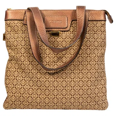 Pre-owned Loewe 2000s  Anagram Canvas And Metallic Leather Tote Bag In Brown