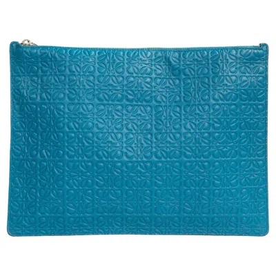 Pre-owned Loewe 2000s  Anagram Embossed Multicolor Leather Clutch Pochette In Blue