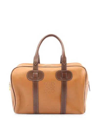 Pre-owned Loewe 2000s Mini Anagram Leather Boston Bag In Neutral