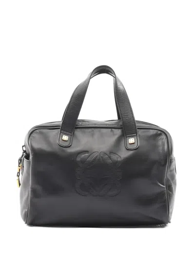 Pre-owned Loewe 2000s Mini Anagram Leather Tote Bag In Black