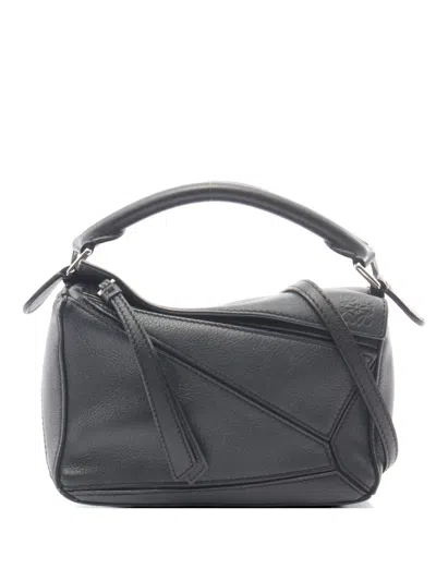 Pre-owned Loewe 2000s Mini Puzzle Leather Tote Bag In Black
