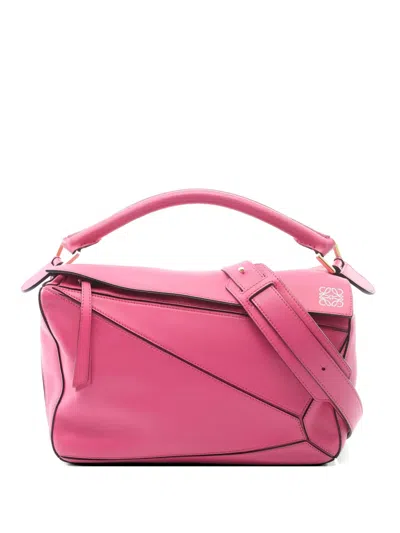 Pre-owned Loewe 2000s Puzzle Medium Leather Tote Bag In Pink