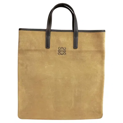Pre-owned Loewe 2000s Vintage  Suede Flat Tote Bag Beige Brown