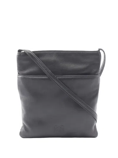 Pre-owned Loewe 2002-2026 Leather Anagram Flat Crossbody Bag In Black