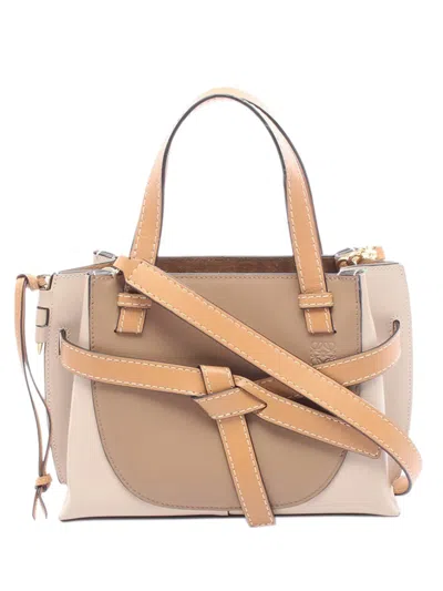 Pre-owned Loewe 2002-2026 Mini Leather Gate Top Handle Bag Satchel In Neutrals