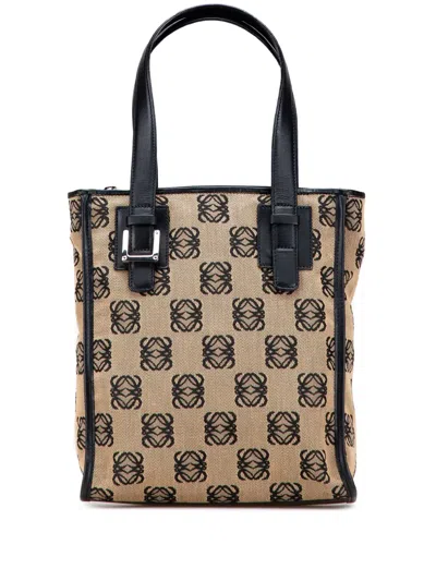 Pre-owned Loewe 2003 Anagram Canvas Handbag In Brown