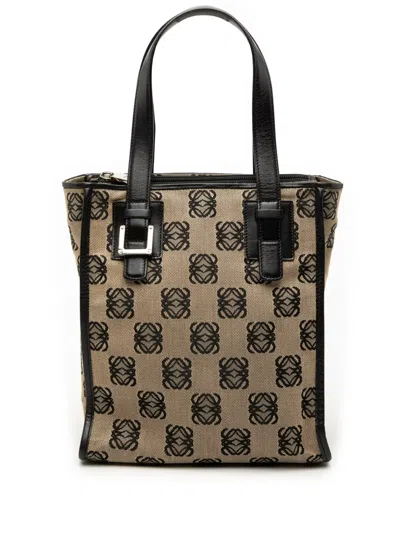 Pre-owned Loewe 2003 Anagram Canvas Handbag In Neutral