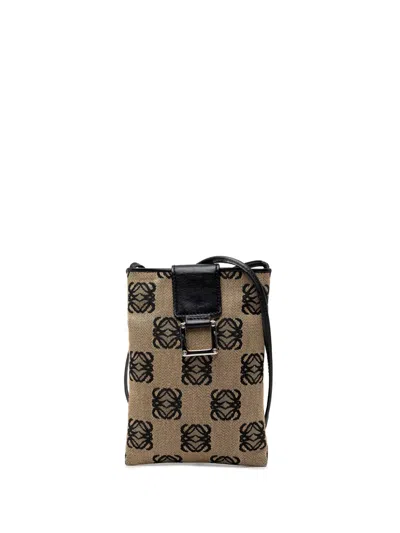 Pre-owned Loewe 2003 Anagram Canvas Phone Pouch Crossbody Bag In Neutral