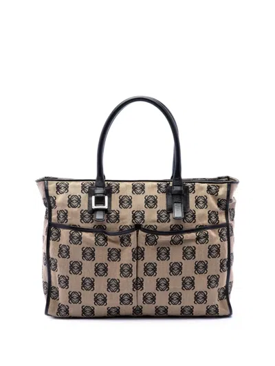 Pre-owned Loewe 2003 Anagram Canvas Repeat Tote Bag In Neutral