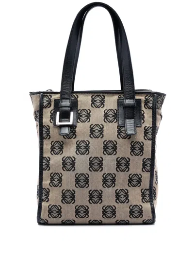 Pre-owned Loewe 2003 Anagram Canvas Tote Bag In Neutral