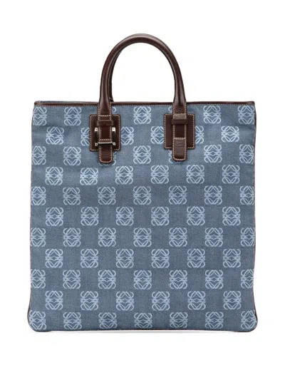 Pre-owned Loewe 2003 Anagram Denim Tote Bag In Blue