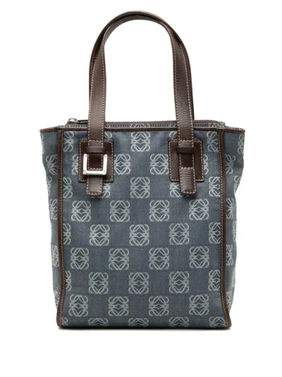 Pre-owned Loewe 2003 Anagram Denim Tote Bag In Blue