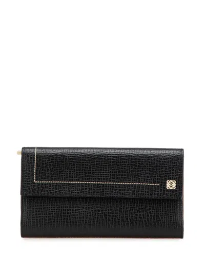 Pre-owned Loewe 2003 Anagram Grained Calfskin Wallet Long Wallets In Black