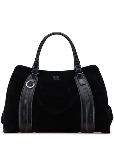 Pre-owned Loewe 2003 Anagram Suede Handbag In Black