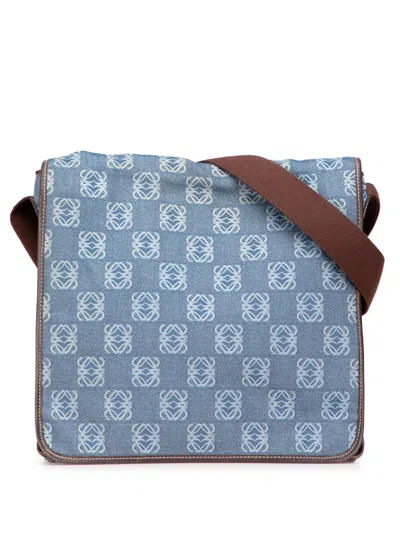 Pre-owned Loewe 2003 Denim Anagram Messenger Bag Crossbody Bag In Blue