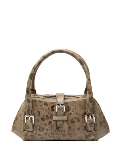 Pre-owned Loewe 2003 Leopard Printed Leather Senda Handbag In Neutral