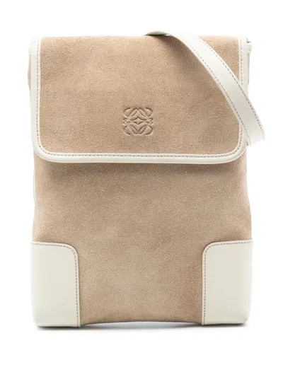 Pre-owned Loewe 2003 Suede Anagram Crossbody Bag In Brown