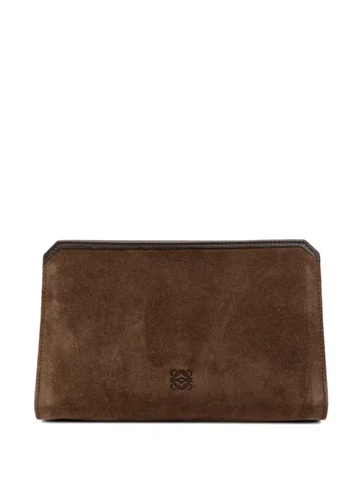 Pre-owned Loewe 2003 Suede Anagram Pouch In Brown