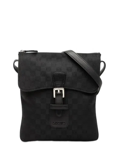 Pre-owned Loewe 2004 Anagram Canvas Crossbody Bag In Black