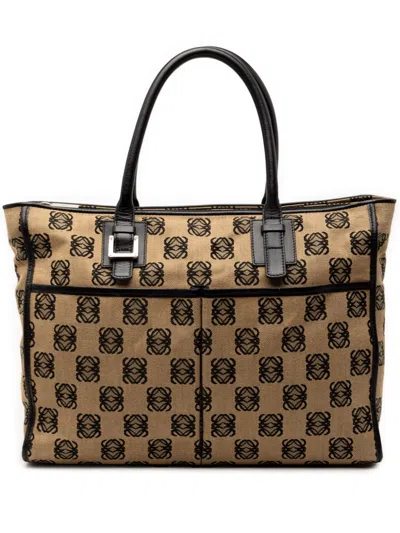 Pre-owned Loewe 2004 Anagram Canvas Repeat Tote Bag In Neutral
