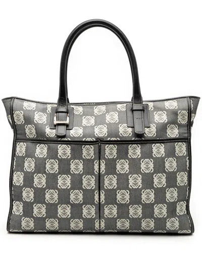 Pre-owned Loewe 2004 Anagram Canvas Tote Bag In Black