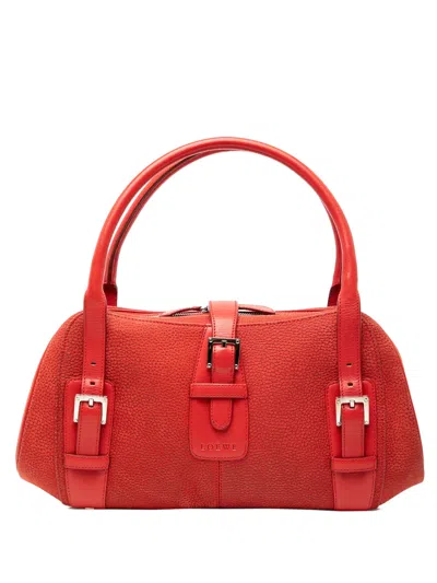 Pre-owned Loewe 2004 Nubuck Senda Handbag In Red