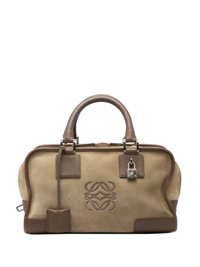 Pre-owned Loewe 2004 Suede Amazona 28 Handbag In Brown