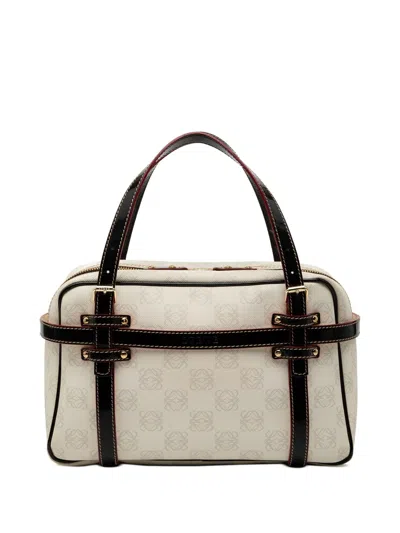 Pre-owned Loewe 2005 Anagram Coated Canvas Handbag In White