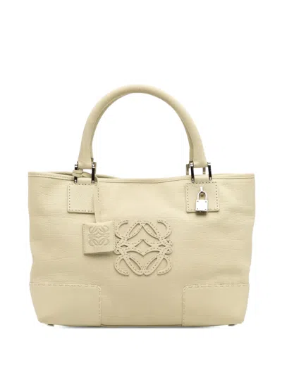Pre-owned Loewe 2005 Leather Fusta 30 Tote Bag In White