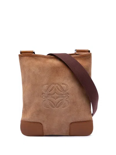 Pre-owned Loewe 2005 Suede Anagram Crossbody Bag In Brown