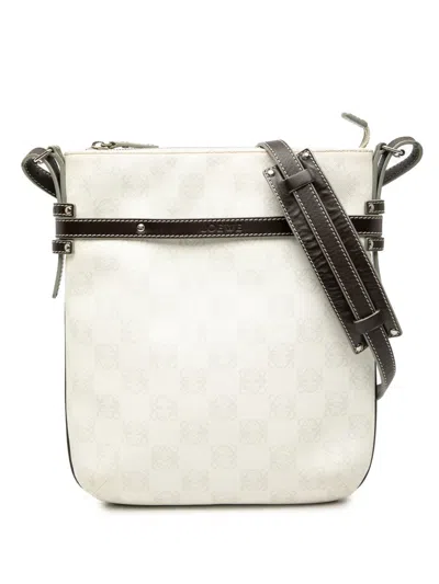 Pre-owned Loewe 2006 Anagram Coated Canvas Crossbody Bag In White