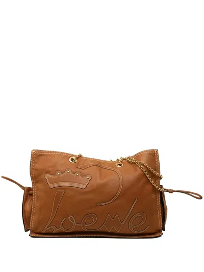 Pre-owned Loewe 2006 Leather Crown Logo Shopper Tote Bag In Brown