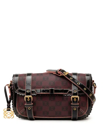 Pre-owned Loewe 2006 Sequin Trimmed Anagram Pvc Coated Canvas Double Buckle Flap Shoulder Bag In Red