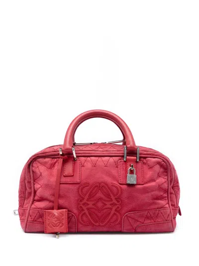 Pre-owned Loewe 2006 Stitched Suede Amazona 28 Handbag In Red