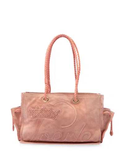 Pre-owned Loewe 2006 Suede Crown Logo Shopper Tote Bag In Pink