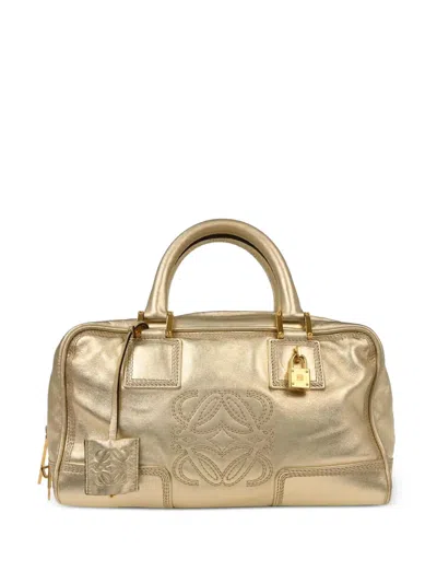 Pre-owned Loewe 2007 28 Embossed Amazona Leather Handbag In Gold