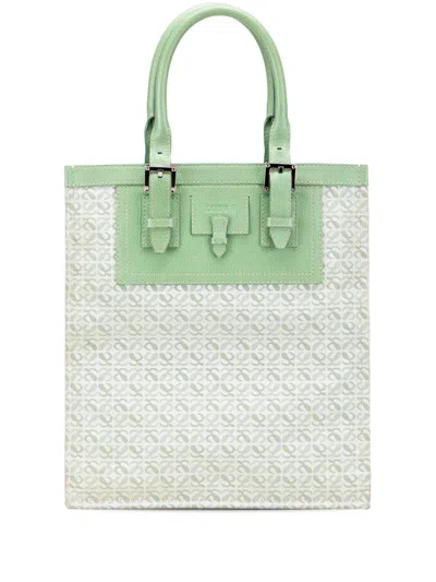 Pre-owned Loewe 2007 Anagram Canvas Tote Bag In Green