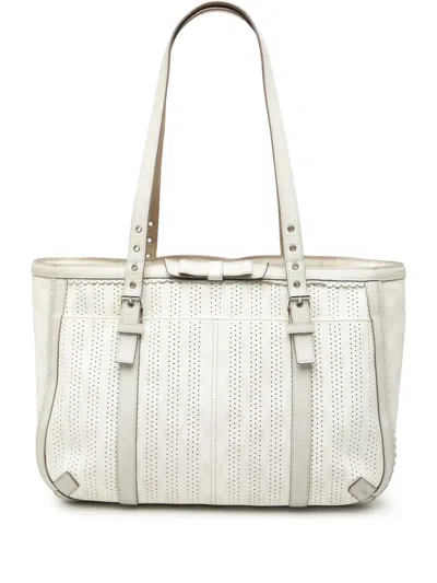 Pre-owned Loewe 2007 Anagram Perforated Coated Canvas Tote Bag In White